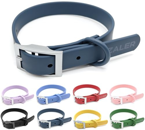 ZALER Waterproof Dog Collar, Adjustable Odor Proof Dog Collars Easy to Clean, Soft Comfortable Pet Collars for Large, Medium Small Dogs (Navy Blue, M(Length:11.4''-15.4''; Width:0.75''))