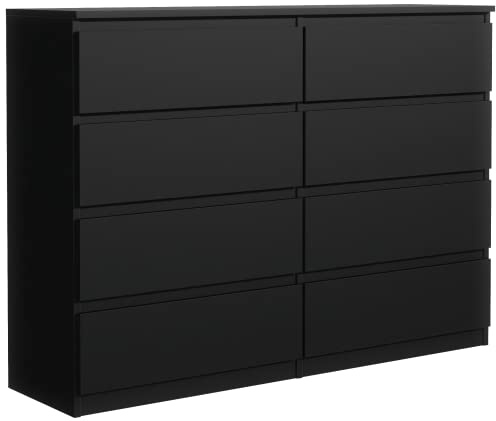 Byrå med 8 lådor Svart Matt 140 cm, Klassisk Sideboard, Multifunktion Kommode, Modern Skåp, Möbler för Vardagsrum, 138,5x101,5x39 cm | Förvaringsskåp för vardagsrum 138,5 x 101,5 x 39 cm, skåp sovrum, skåp för hallen