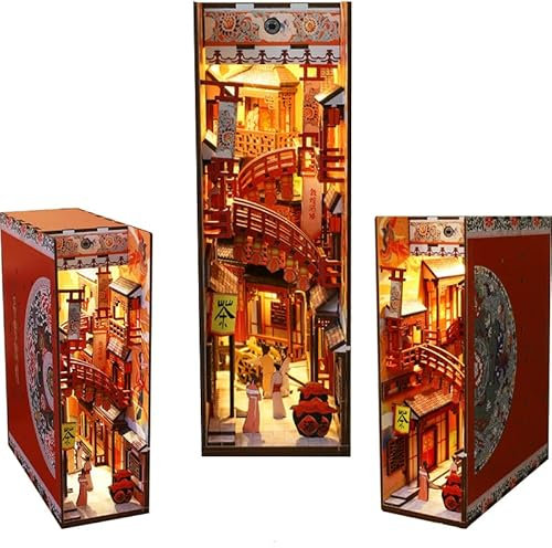 3D Holz Buchständer Puzzle DIY Puppenhaus Holz Buchstützen Buch Nook Modell Bauset mit LED Licht für Jugendliche und Erwachsene zum Bauen Kreativität Geschenk für Geburtstage Weihnachten Halloween