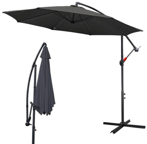 Izrielar Sonnenschirm Grau Ø 350 cm mit Kurbel| Ampelschirm mit Ständer | Gartenschirm Sonnenschutz UV-Schutz Aluminium | Kurbelschirm Marktschirm wasserdicht für Garten