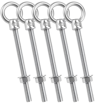 QWORK Machinery Eye Bolt with Shoulder, 5 Pack 1/2x6 Long 316 Stainless Steel Marine Grade Thread Machinery Shoulder Lifting Ring Eye Bolts