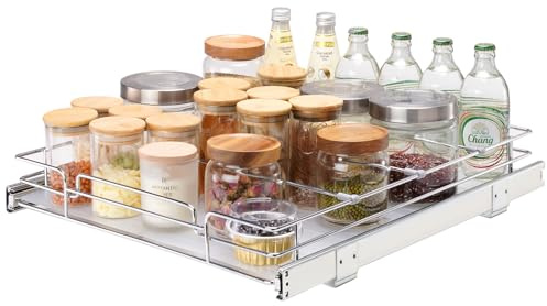 VEVOR Rangement sous Évier 460x533x85 mm 1 Étage Panier Coulissant pour Placard en Acier Chromé Tiroir Coulissant Cuisine avec Tablette Charge 13 kg, Taille d'Installation du Placard 490x563x185 mm