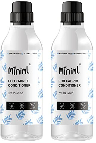 Miniml Eco Fabric Softener 2 x 1L - Fresh Linen Scented All Natural Fabric Softener for Sensitive Skin - 100% Vegan & Cruelty Free (100 Washes)