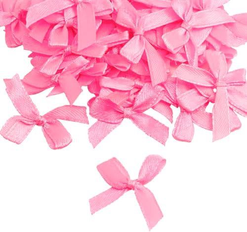 100 Stk 6mm Satin Band Deko Schleifen Fertigschleife Geschenkschleifen, Satinband Schleifen für DIY Basteln Hochzeit Valentinstag Weihnachten Dekoration Kartenherstellung Verzierungen,Rosa