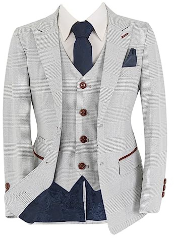 Boys Plaid Check Suit in Stone Beige Pageboy Wedding Retro 3 or 6 Piece Outfit Set