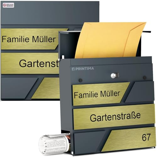 PRINTIMA Julia UV Personalisierte Briefkasten Anthrazit (RAL7016) mit Zeitungsfach: Wetterbeständigkeit, Funktion trifft auf Qualität und Stil, 37x37x11cm DIN EN 13724