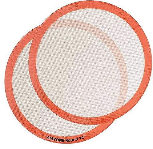 Round Silicone Baking Mats for 12 Inch Pizza Pan, 12 Inch Large Pizza Mat or Dough/Cake Mat, Round Liner for Rolling/XL Air Fryer/Cooling Rack/Microwave, Food Grade Non-Stick Reusable(11.75, 2PCS)
