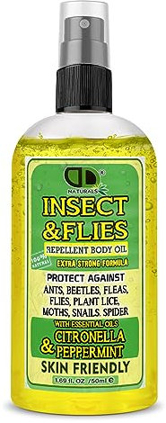 Mosquito Repellent, Insect Repellent, Fly & Tick Repellent Body Oil with Citronella & Peppermint Essential Oils for All Body Types DEET-Free. Safe for Pregnant Women & Kids. Travel Size (50ml Spray)