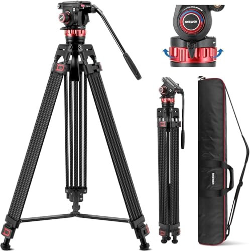 NEEWER 198,1 cm Pro Video-Stativ, Kohlefaser mit Flüssigkeitskopf, verstellbar, 360° Schwenk- und 145° Neigungsdämpfung, DSLR-Kamerastativ, robuste QR-Platte, kompatibel mit DJI Gimbals, maximale