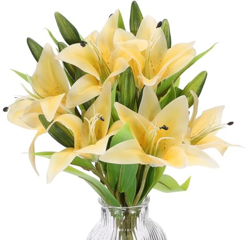 PATIKIL Lilie Falsche Blumen 3Stk Lilie Kunstblumen Künstliche Lilie Seide Kunstblumen Vase Echte Gefühle für Haus Dekor Tafelaufsatz Tisch Verzierungen Esszimmer Gelb