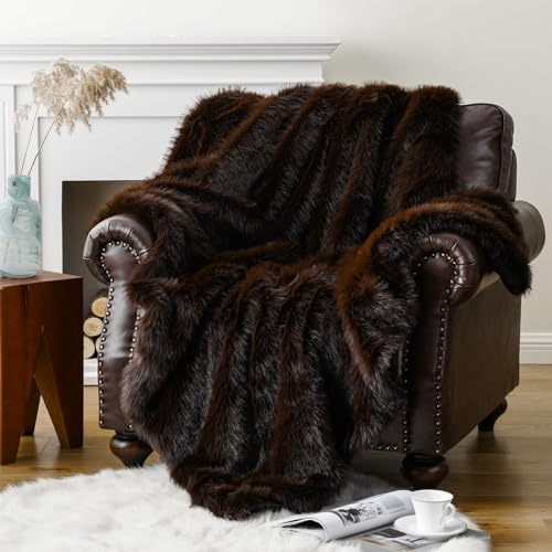CLOYAO Webpelzdecke in 5 Größen,Kuschelige Felldecke Fox in Fuchs Felloptik,Couchdecke,Bettdecke,Flauschig Weiche Kuscheldecke für Betten,Sofas,Dekorieren (127x152 cm,Dunkelbraun)