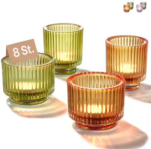 Praknu Teelichthalter Glas Gold - Für Tischdeko - 8er Groß Runde Teelichtgläser Bunt - Stabile Teelichter Kerzenhalter für Heimdekoration & Hochzeit
