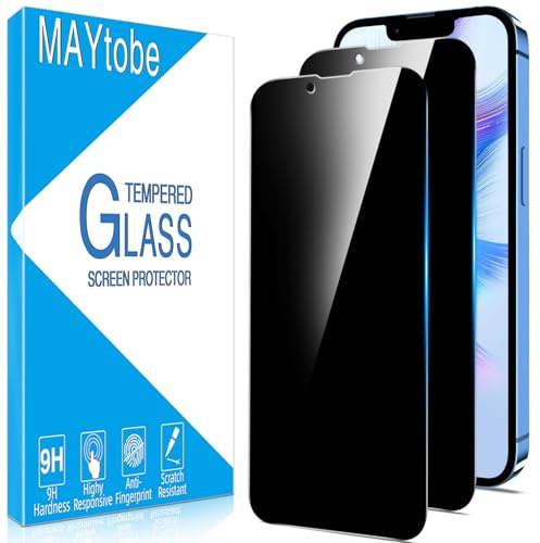 MAYtobe 2 Pezzi Privacy Pellicola Protettiva per iPhone 13, 13 Pro, iPhone 14, Anti Spy in Vetro Temperato, Senza Bolle, Anti Graffio, Ultra Resistente