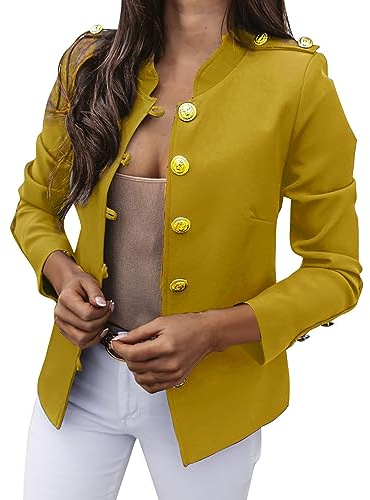 Blazer corto para mujer – Chaqueta corta corta blazer ligera de verano oversize traje chaqueta corta ligera chaqueta deportiva boleros verano jersey bolero entallado tweed vestido moderno, amarillo,