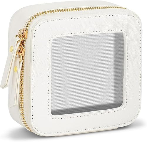 FDEETY Kleine Einseitig Transparent Kosmetiktasche Mini Make Up Tasche Damen Reise PU-Leder wasserdichte Kulturbeutel Aufbewahrungstasche Reisetasche Organizer mit Reißverschluss Blanc