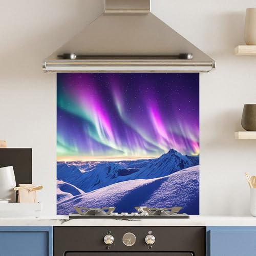 Toughened 6mm Glass Kitchen Splashback 60 x 60cm Colourful Northern Lights Heat Resistant Back Splash for Cookers Hob