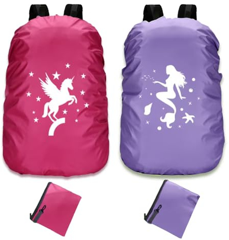 Anyingkai Lot de 2 Housse de Protection Contre la Pluie pour Sac avec Bande Réfléchissante,Housse de Imperméable pour Protection Sac,Housse de Pluie pour Cartable,Housses de Pluie pour Sac à Dos