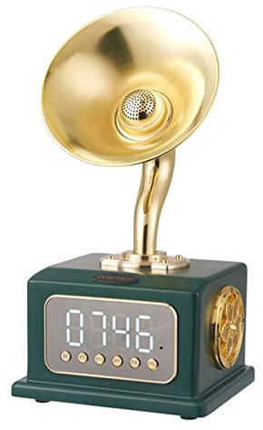 FLNOZAMZ Mini fonografo con Orologio da Record, Altoparlante Bluetooth Radio Multifunzionale retrò a Doppio Canale, Radio FM/Riproduzione Bluetooth, Regalo Perfetto (Green)