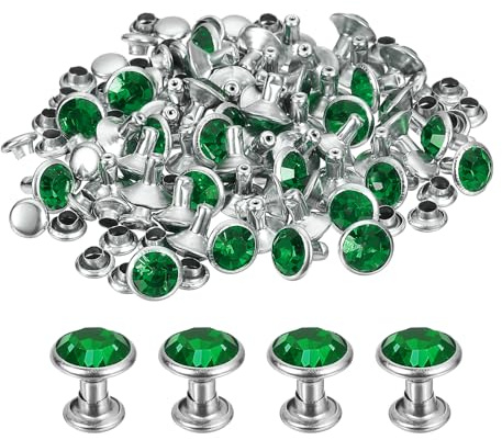 sourcing map Set di 60 rivetti con strass, 8 mm, rivetti in cristallo, rivetti a doppia testa per fai da te, pelle, tessuti, vestiti, cinture e borse, verde