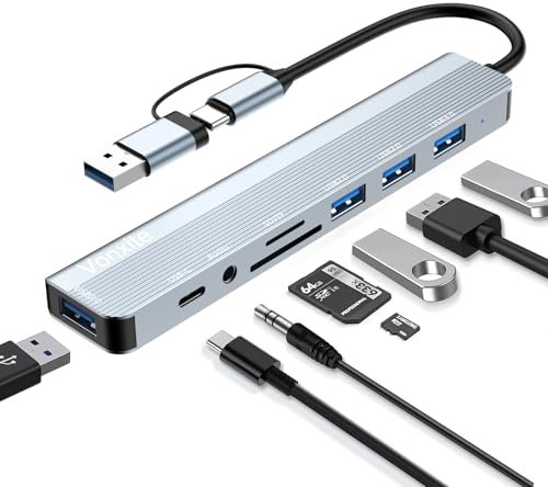 8 in 2 USB C Adapter, USB Hub Multiport Adapter with USB 3.0, USB-C Data Ports, 3*USB 2.0, 3.5mm Audio ports, SD/TF Card Reader, Type C Hub USBC Docking Station for MacBook/Galaxy/Pad/Windows/Laptop