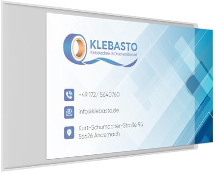 KLEBASTO Visitenkartentaschen selbstklebend | transparent | Visitenkartenhüllen zum kleben | Kartenhüllen zum einkleben | Selbstklebetaschen Glasklar Daumenaussparung schmale Seite offen (100)