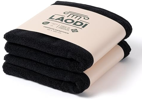 LAODI Premium Handtuch Set 2er 50x100 cm aus 100% Baumwolle – 570 g/m², saugfähig & weich – Made in Portugal, Finsternis Schwarz