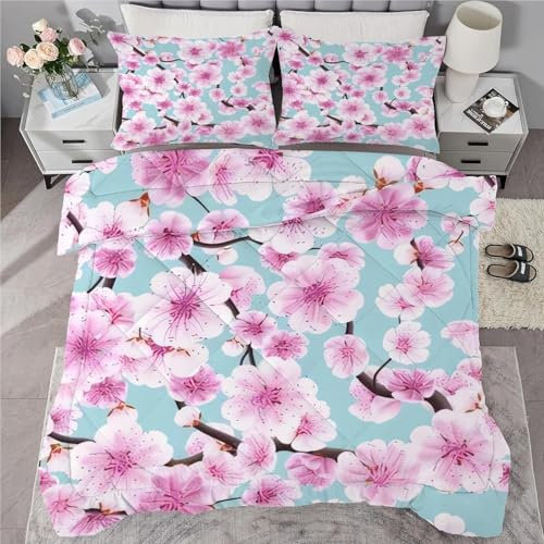 TMMDH Bettdecke 200x220 Ohne Bezug Nutzbar, Blumendruck Bettdecken Waschbar Ganzjahresdecke Aquarell 4 Jahreszeiten Steppdecke, Bettzeug Microfaser mit 2 Kissenbezug für Sommer Winter Doppelbett
