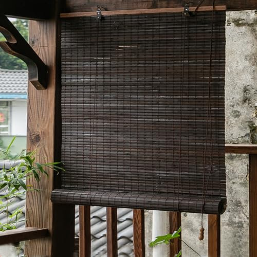 Retro Bambus-Rollo Raffrollo,95% Blickdicht Bambusrollo,Holzrollo Jalousie,Fensterrollo Sonnenschutz Sichtschutz Seitenzugrollo Rollos für Innen/Außen,Terrasse,Breite x Höhe (70cm x 140cm,Brown)