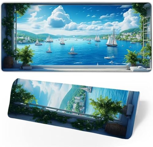 Tapis de Souris Gamer XXL 1500x800x3mm,Grand Tapis de Souris Blanc sous Main Bureau,Tapis Souris Voilier Tapis de Souris Gaming,Mouse Pad Imperméable et Antidérapant,Accessoire Bureau Gaming JC-324