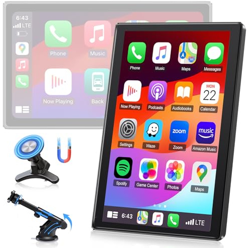 2025 Horizontaler/Vertikal Carplay Display Android Auto Display,7 Zoll Car Play Bildschirm mit OTA Upgrade Magnetische Ständer Buddy Display mit Siri/GOO-gle GPS Navigation Superlink