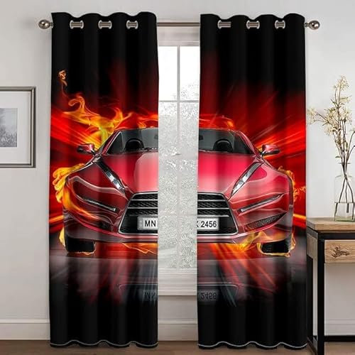 ZZTBQ Red Car Curtains for Kids Short Blackout Curtains Thermal Door Curtains Window Draparies Bedroom Panles, W37 inch x L54 inch, 2 panels