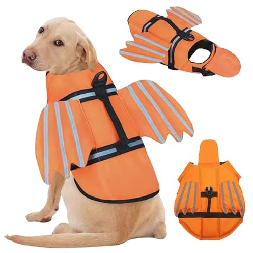 Jackanna Hundeschwimmweste, Schwimmweste mit Flügeln, geeignet für kleine, mittlere und große Hunde, verstellbares Design, schwimmende Schwimmweste für Haustiere (Orange, 2XL)