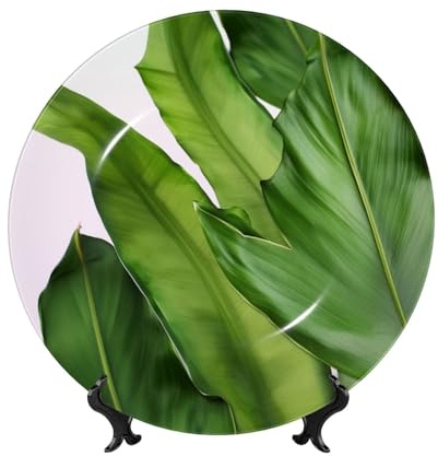 LHBWCVN Assiettes décoratives en céramique avec motif feuilles de bananier fraîches de 17,8 cm - Assiette décorative personnalisée en porcelaine anglaise avec présentoir - Décoration murale à