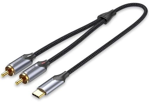 Watio Wave Konverterare - 2xRCA hane till USB-C hankonverterare, 1 m lång, grå, perfekt för ljud och video på moderna enheter