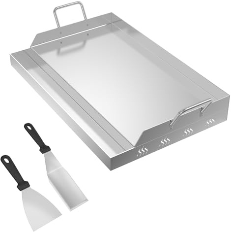ACXIN Plancha de acero inoxidable, 47 x 32 x 7 cm, con canaleta de aceite y asas, accesorio universal para barbacoa, placa de fuego para barbacoa de gas, parrilla de carbón, carro de barbacoa, incluye