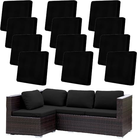 Hiseng Patio Cushion Covers Replacement 8/12 /14 PCS for Outdoor Garden Furniture Patio Chair Pad Seat Cushion, Solid Color Soft Stretch Washable Rattan Furniture Protector (Black,12PCS)