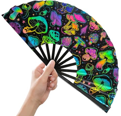Large Hand Fan Folding,33CM/13in Reflective Handheld Fabric Fans for Festival Rave Accessories,Performances Cosplay