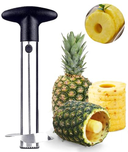 Ananasschneider Edelstahl, Ananas Schäler, Ananas Schneider, Pineapple Cutter, Für Gewürfelte Früchte Ringe, Ananas Schneider Mit Edelstahlklinge in Lebensmittelqualität Und Abs-Griff (Schwarz)
