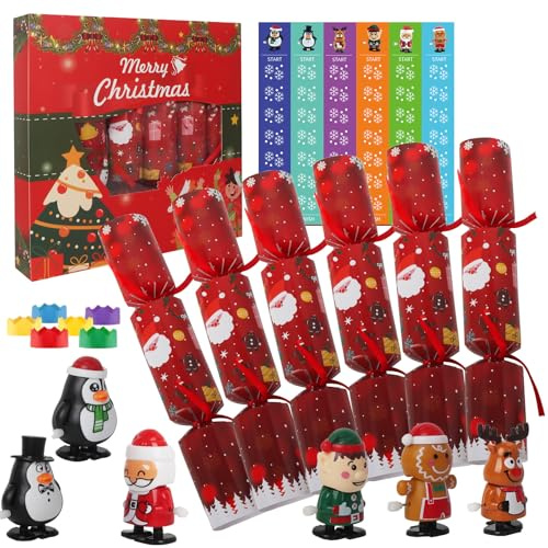 LPQKCcY Christmas Crackers, 6 Packs Xmas Crackers Luxury with Gifts - Walking Clockwork Game Toys Novelty Family Christmas Table Decoration