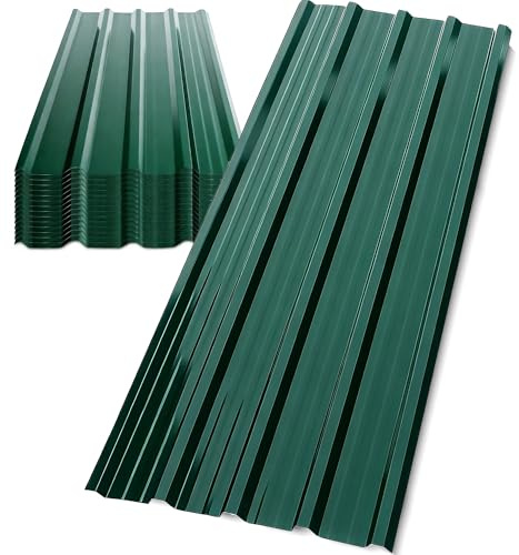 SROCHN 12x Metal Roofing Sheets 115x45CM, Green Pattern Galvanized Steel 0.25mm Corrugated Roof for Carports Tool Sheds Greenhouse Wall Cladding