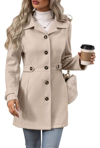 Damen Eleganter Wollmantel Einreihig Mittellang mit Reverskragen und Gürtel Herbst Winter Mode Büro Wolljacke