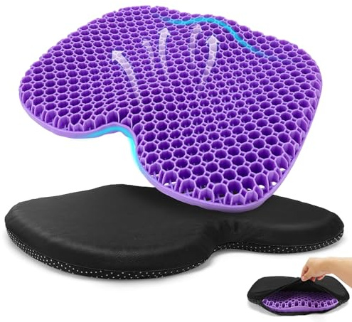 Coussin de siège orthopédique en Gel Extra Large 48 x 38 x 5 cm - Structure en nid d'abeille pour Un Soutien Solide- Idéal comme Coussin de siège Violet