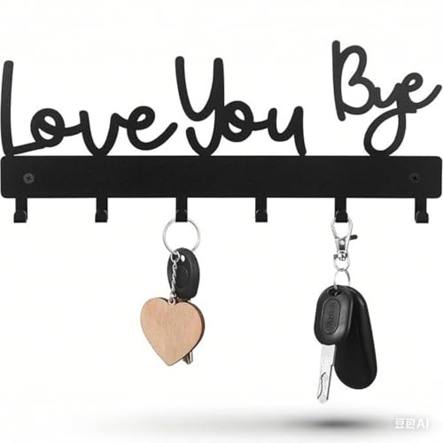 liyun Love You Bye Sign Key Holder Hook, Metal Wall Mount Hanger Rack with 2pcs Nails & Caps for Key Coats Hats Easy Installation Ideal Entryway Decor Home Organization Gift (1)
