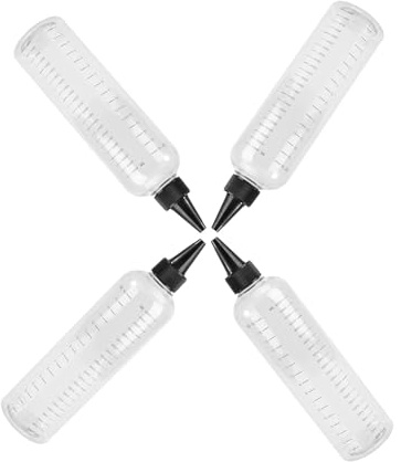DIYEAH Set de 4 Botellas Exprimibles Transparentes de 500 Ml Boca Puntiaguda Plástico Ecológico Tapa Hermética para Tinte y Líquidos Capilares Uso Doméstico y Profesional