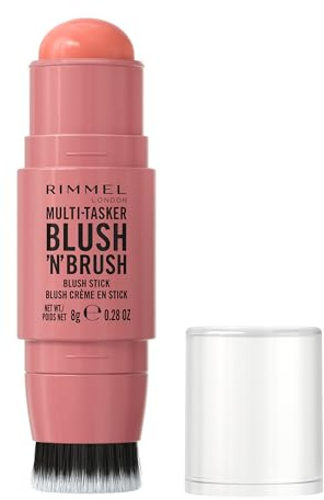 Rimmel Multi Tasker Blush'N'Brush, Dual-Ended Blush Stick with Built-in Brush, Cream-to-Powder Formula for a Smooth, Weightless Finish, Cotton Candy, 8g