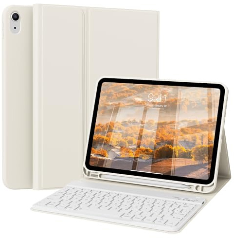 ZOPSGYU Keyboard Case for iPad (A16) 11th/10th Gen (11/10.9 Inch,2025/2022) | Magnetic Detachable Wireless Bluetooth Keyboard, Folio Keyboard Cover with Pencil Holder - Thin & Light, Creamwhite