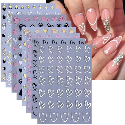 Pegatinas para Uñas en Forma de Corazón, 8 Hojas Pegatinas Uñas Corazón San Valentín, Nail Art Stickers Calcomanías Uñas Autoadhesivas, San Valentín Autoadesiva Nail Art Stickers Decoración