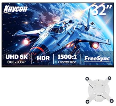 Kuycon G32X 32 inch FHD (6016 x 3384) 6K Monitor, IPS Black Panel, 1.07 Billion Colors, 99% sRGB, 5ms, HDR10, G-Sync FreeSync, 1500:1 Contrast, 218PPI, HDMI, DP, VESA (Minimalist - without Stand)