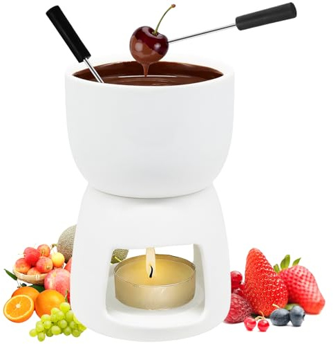 HASAIKA® Weißes Keramik-Schokoladen Fondue, Käse Fondue, Schokolade/Käse/Butter Schmelzen, EIN Romantisches Abendessen bei Kerzenschein