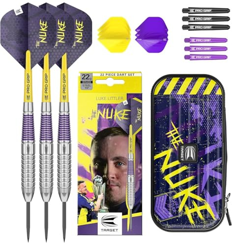 Target Darts Luke Littler Messing 22G Steel-Tip-Dartset + „The Nuke“ Darttasche für 1 Dartset